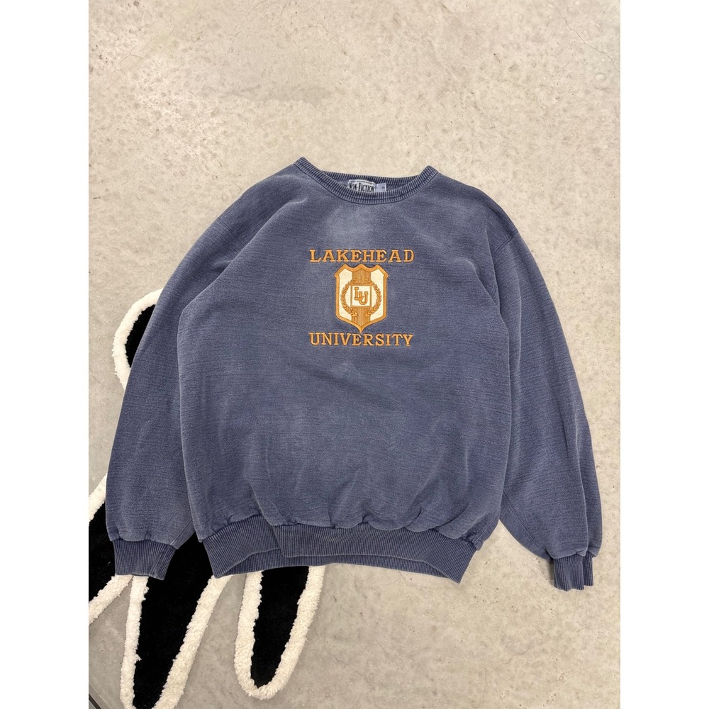 Vintage Non-Fiction Lakehead University Sweatshirt Blue Embroidered Canada XL